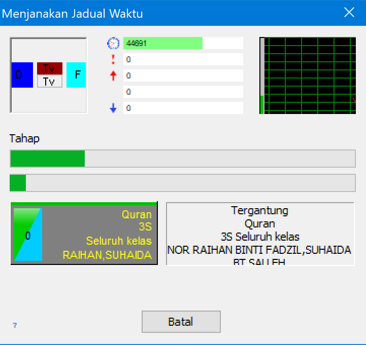 Menjanakan Jadual Waktu  Sewruh kelas  Tergan tung  Qur an  3S Seluruh kelas  RAIHAN BINTI F ADZIL,SUHAIDA